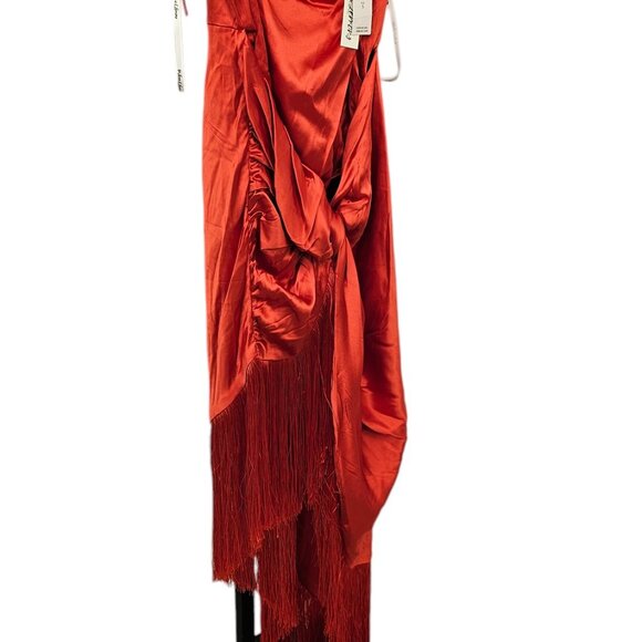 For Love & Lemons Anisa Asymmetrical Fringe Silk Midi Dress, Red, Size Small,NWT - Picture 12 of 12